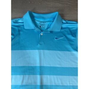 Nike Dri Fit Standard Fit Golf Polo Shirt Mens Small Blue Stripe Short Sleeve